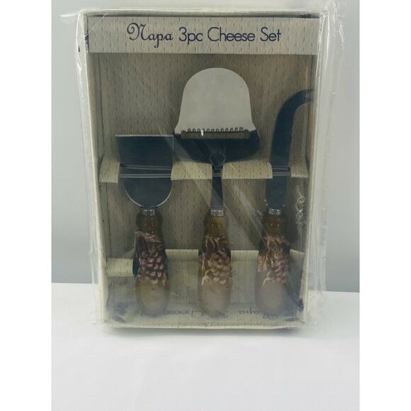 Napa Tuscany Vineyard 3pc Cheese Set Stainless Steel with Ceramic Handles - Picture 7 of 8